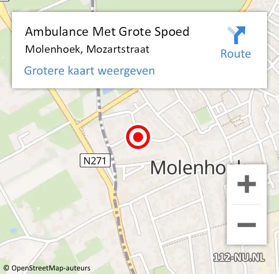 Locatie op kaart van de 112 melding: Ambulance Met Grote Spoed Naar Molenhoek, Mozartstraat op 26 oktober 2022 09:03