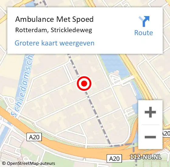 Locatie op kaart van de 112 melding: Ambulance Met Spoed Naar Rotterdam, Strickledeweg op 26 oktober 2022 09:23
