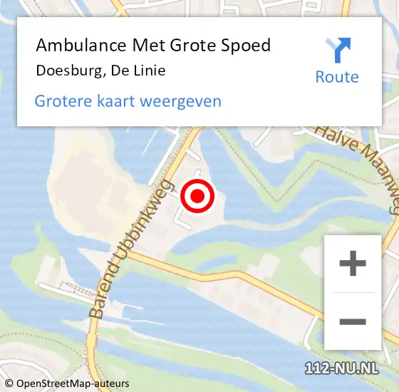 Locatie op kaart van de 112 melding: Ambulance Met Grote Spoed Naar Doesburg, De Linie op 26 oktober 2022 10:20