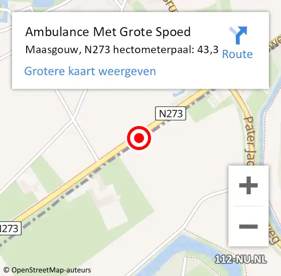 Locatie op kaart van de 112 melding: Ambulance Met Grote Spoed Naar Maasgouw, N273 hectometerpaal: 43,3 op 26 oktober 2022 11:17