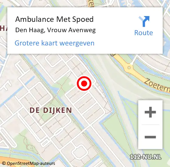 Locatie op kaart van de 112 melding: Ambulance Met Spoed Naar Den Haag, Vrouw Avenweg op 26 oktober 2022 12:23