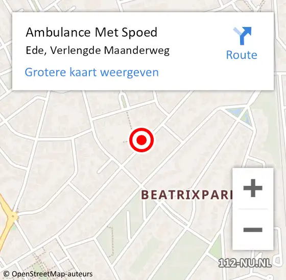 Locatie op kaart van de 112 melding: Ambulance Met Spoed Naar Ede, Verlengde Maanderweg op 26 oktober 2022 16:01