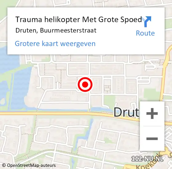 Locatie op kaart van de 112 melding: Trauma helikopter Met Grote Spoed Naar Druten, Buurmeesterstraat op 26 oktober 2022 16:38
