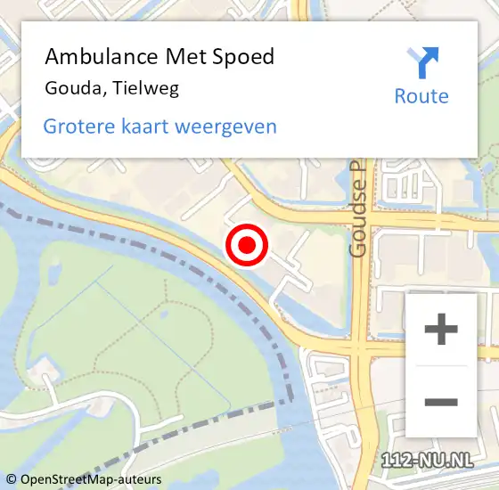 Locatie op kaart van de 112 melding: Ambulance Met Spoed Naar Gouda, Tielweg op 26 oktober 2022 18:03