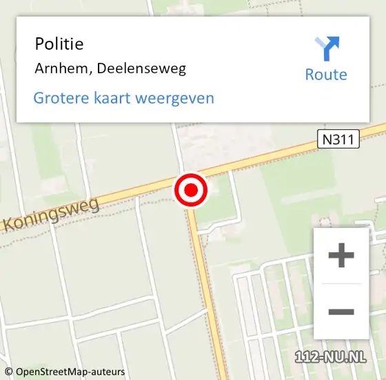Locatie op kaart van de 112 melding: Politie Arnhem, Deelenseweg op 26 oktober 2022 18:37