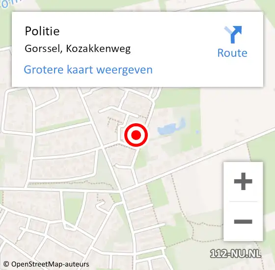 Locatie op kaart van de 112 melding: Politie Gorssel, Kozakkenweg op 26 oktober 2022 22:05