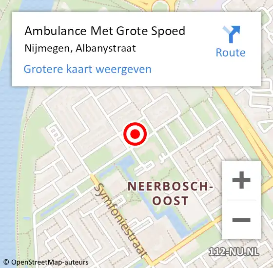 Locatie op kaart van de 112 melding: Ambulance Met Grote Spoed Naar Nijmegen, Albanystraat op 26 oktober 2022 23:26