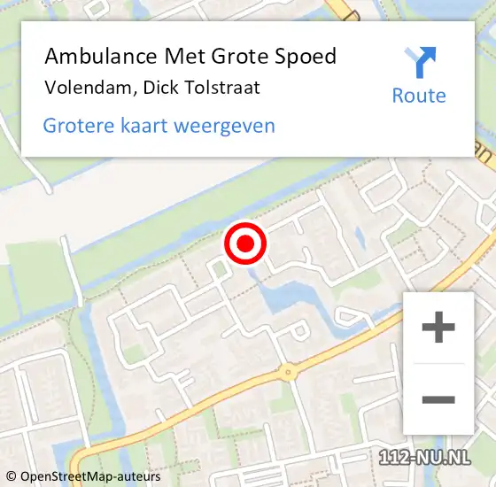 Locatie op kaart van de 112 melding: Ambulance Met Grote Spoed Naar Volendam, Dick Tolstraat op 26 oktober 2022 23:42