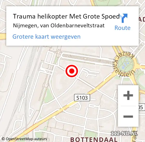 Locatie op kaart van de 112 melding: Trauma helikopter Met Grote Spoed Naar Nijmegen, van Oldenbarneveltstraat op 26 oktober 2022 23:54