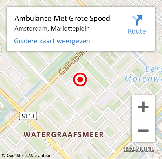 Locatie op kaart van de 112 melding: Ambulance Met Grote Spoed Naar Amsterdam, Mariotteplein op 27 oktober 2022 01:41