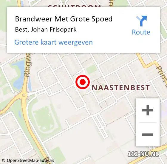 Locatie op kaart van de 112 melding: Brandweer Met Grote Spoed Naar Best, Johan Frisopark op 27 oktober 2022 01:47