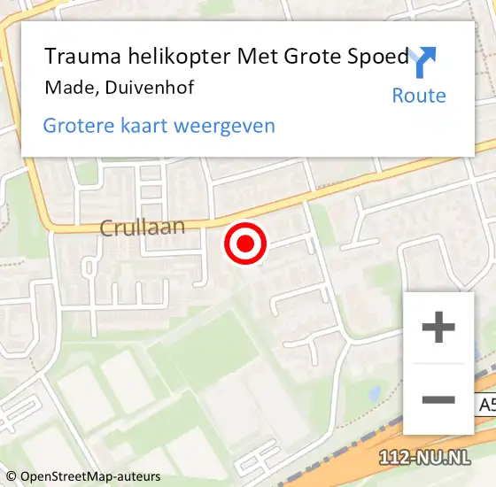 Locatie op kaart van de 112 melding: Trauma helikopter Met Grote Spoed Naar Made, Duivenhof op 27 oktober 2022 05:25