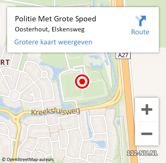 Locatie op kaart van de 112 melding: Politie Met Grote Spoed Naar Oosterhout, Elskensweg op 27 oktober 2022 08:33