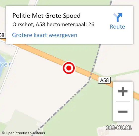Locatie op kaart van de 112 melding: Politie Met Grote Spoed Naar Oirschot, A58 hectometerpaal: 26 op 27 oktober 2022 08:50
