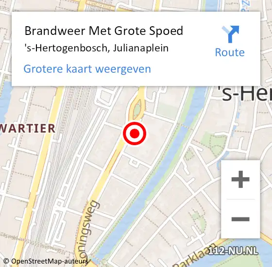 Locatie op kaart van de 112 melding: Brandweer Met Grote Spoed Naar 's-Hertogenbosch, Julianaplein op 27 oktober 2022 10:51
