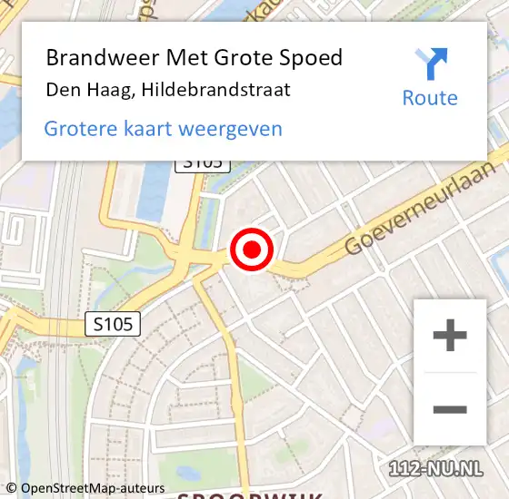 Locatie op kaart van de 112 melding: Brandweer Met Grote Spoed Naar Den Haag, Hildebrandstraat op 27 oktober 2022 11:12