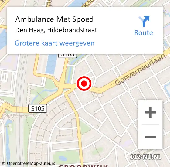 Locatie op kaart van de 112 melding: Ambulance Met Spoed Naar Den Haag, Hildebrandstraat op 27 oktober 2022 11:15