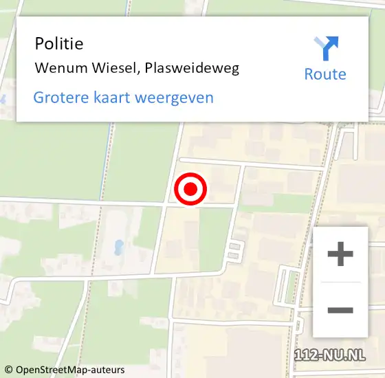 Locatie op kaart van de 112 melding: Politie Wenum Wiesel, Plasweideweg op 27 oktober 2022 12:06