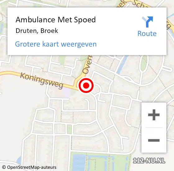 Locatie op kaart van de 112 melding: Ambulance Met Spoed Naar Druten, Broek op 27 oktober 2022 15:58