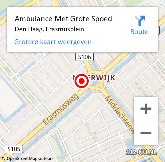 Locatie op kaart van de 112 melding: Ambulance Met Grote Spoed Naar Den Haag, Erasmusplein op 27 oktober 2022 16:04