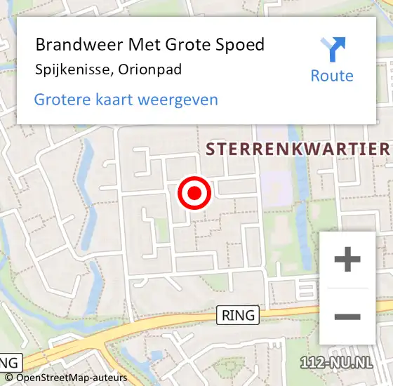 Locatie op kaart van de 112 melding: Brandweer Met Grote Spoed Naar Spijkenisse, Orionpad op 27 oktober 2022 16:59