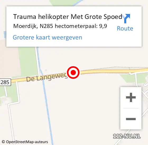 Locatie op kaart van de 112 melding: Trauma helikopter Met Grote Spoed Naar Moerdijk, N285 hectometerpaal: 9,9 op 27 oktober 2022 17:22