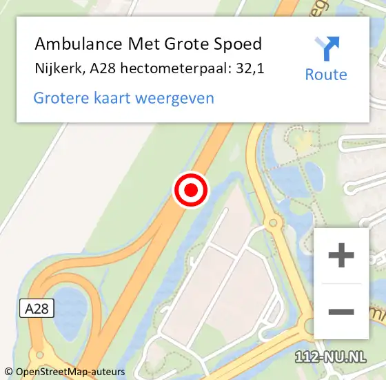 Locatie op kaart van de 112 melding: Ambulance Met Grote Spoed Naar Nijkerk, A28 hectometerpaal: 32,1 op 27 oktober 2022 17:31