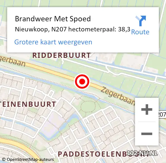 Locatie op kaart van de 112 melding: Brandweer Met Spoed Naar Nieuwkoop, N207 hectometerpaal: 38,3 op 27 oktober 2022 17:39