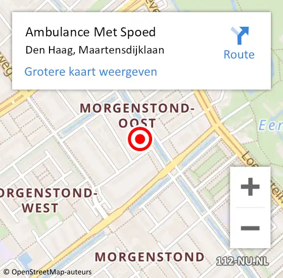 Locatie op kaart van de 112 melding: Ambulance Met Spoed Naar Den Haag, Maartensdijklaan op 27 oktober 2022 19:02