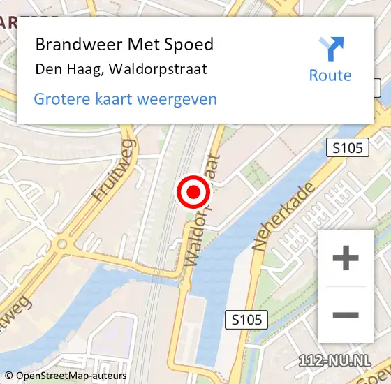 Locatie op kaart van de 112 melding: Brandweer Met Spoed Naar Den Haag, Waldorpstraat op 27 oktober 2022 21:30