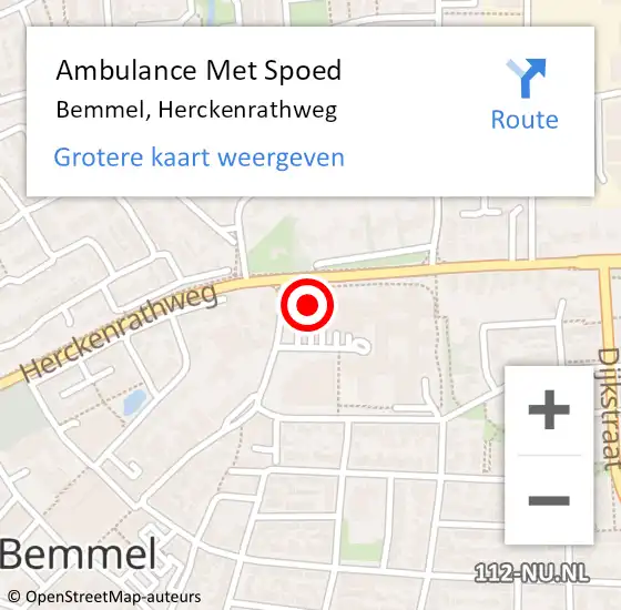 Locatie op kaart van de 112 melding: Ambulance Met Spoed Naar Bemmel, Herckenrathweg op 28 oktober 2022 02:19