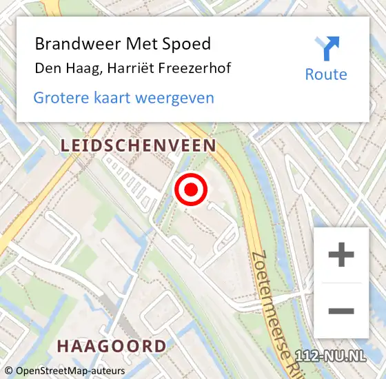 Locatie op kaart van de 112 melding: Brandweer Met Spoed Naar Den Haag, Harriët Freezerhof op 28 oktober 2022 07:53