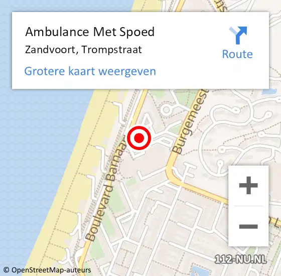 Locatie op kaart van de 112 melding: Ambulance Met Spoed Naar Zandvoort, Trompstraat op 28 oktober 2022 08:43