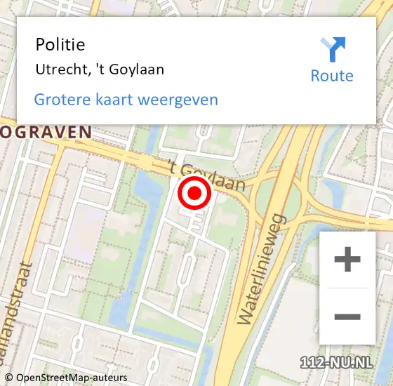 Locatie op kaart van de 112 melding: Politie Utrecht, 't Goylaan op 28 oktober 2022 08:52