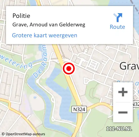 Locatie op kaart van de 112 melding: Politie Grave, Arnoud van Gelderweg op 28 oktober 2022 11:00