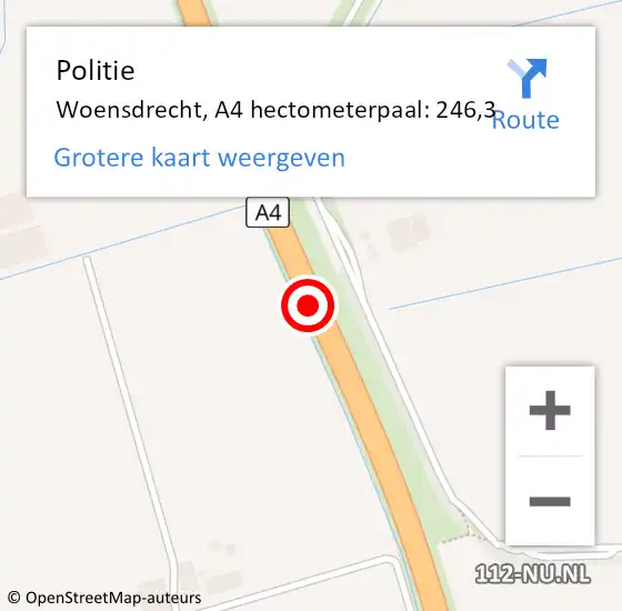Locatie op kaart van de 112 melding: Politie Woensdrecht, A4 hectometerpaal: 246,3 op 28 oktober 2022 11:36