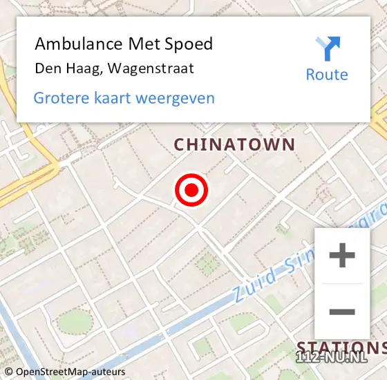 Locatie op kaart van de 112 melding: Ambulance Met Spoed Naar Den Haag, Wagenstraat op 28 oktober 2022 12:51