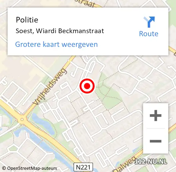 Locatie op kaart van de 112 melding: Politie Soest, Wiardi Beckmanstraat op 28 oktober 2022 13:38