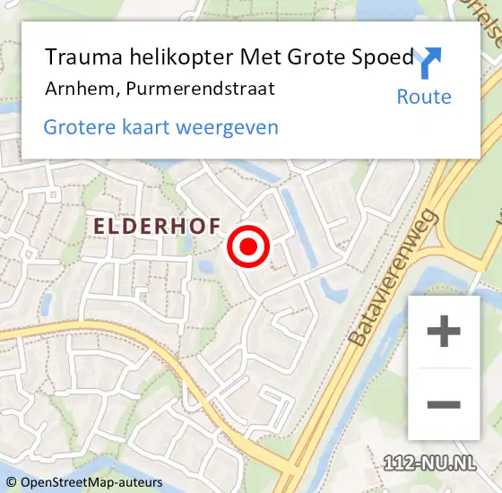 Locatie op kaart van de 112 melding: Trauma helikopter Met Grote Spoed Naar Arnhem, Purmerendstraat op 28 oktober 2022 14:32