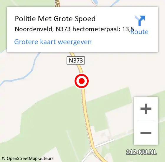 Locatie op kaart van de 112 melding: Politie Met Grote Spoed Naar Noordenveld, N373 hectometerpaal: 13,5 op 28 oktober 2022 15:05