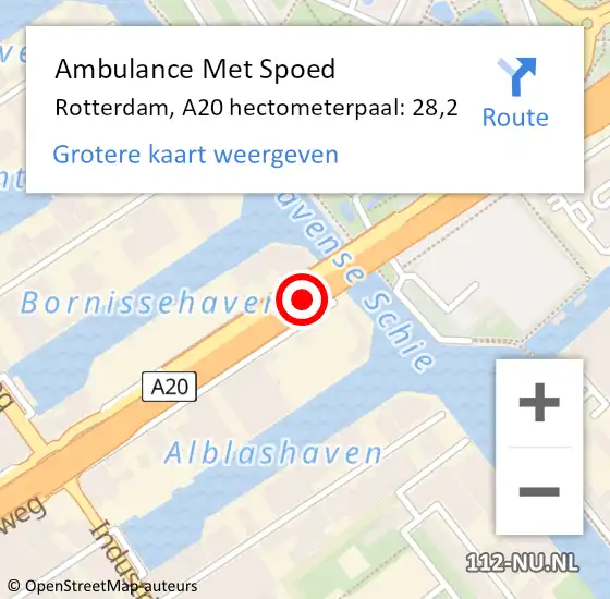 Locatie op kaart van de 112 melding: Ambulance Met Spoed Naar Rotterdam, A20 hectometerpaal: 28,2 op 28 oktober 2022 16:03