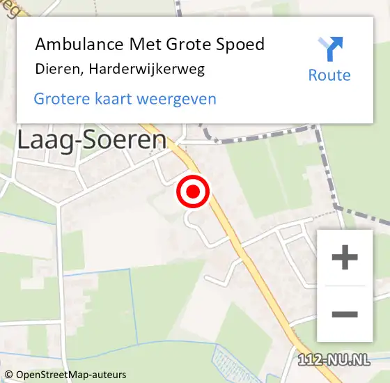 Locatie op kaart van de 112 melding: Ambulance Met Grote Spoed Naar Dieren, Harderwijkerweg op 28 oktober 2022 16:15
