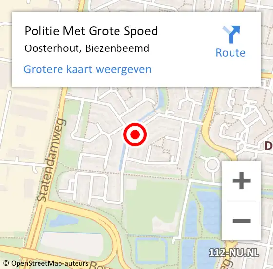Locatie op kaart van de 112 melding: Politie Met Grote Spoed Naar Oosterhout, Biezenbeemd op 28 oktober 2022 16:47