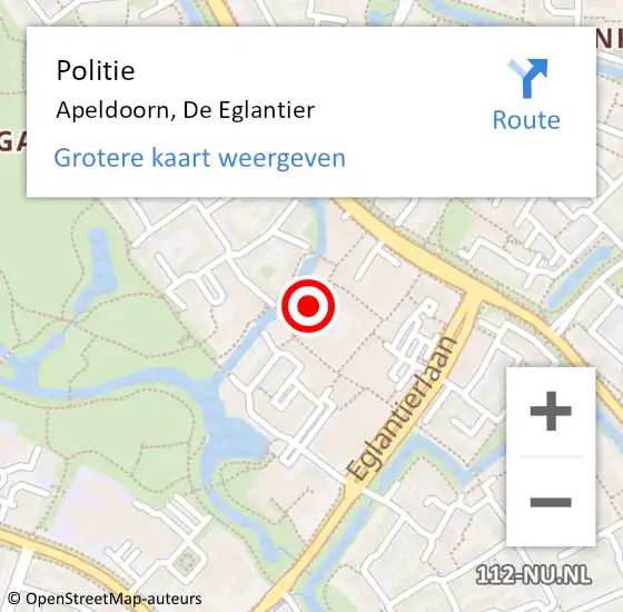 Locatie op kaart van de 112 melding: Politie Apeldoorn, De Eglantier op 28 oktober 2022 20:10