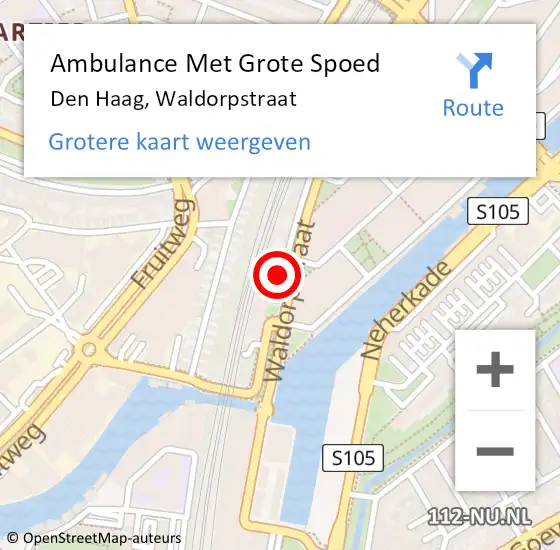 Locatie op kaart van de 112 melding: Ambulance Met Grote Spoed Naar Den Haag, Waldorpstraat op 28 oktober 2022 20:29