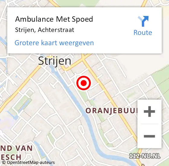 Locatie op kaart van de 112 melding: Ambulance Met Spoed Naar Strijen, Achterstraat op 28 oktober 2022 21:21