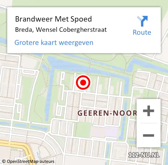 Locatie op kaart van de 112 melding: Brandweer Met Spoed Naar Breda, Wensel Cobergherstraat op 28 oktober 2022 23:43