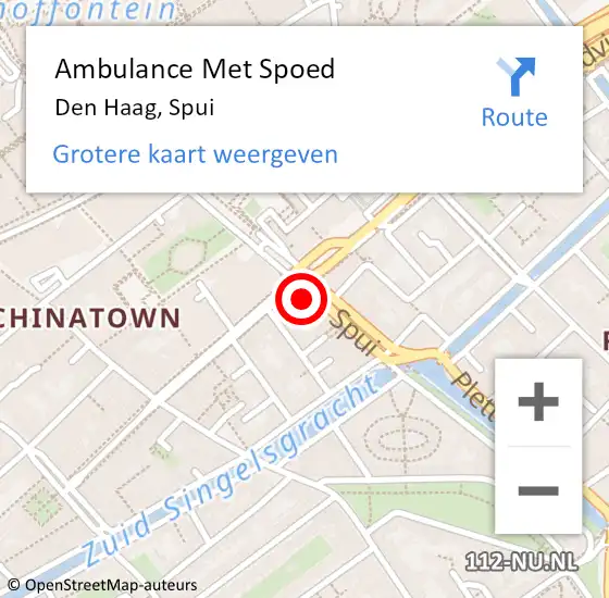 Locatie op kaart van de 112 melding: Ambulance Met Spoed Naar Den Haag, Spui op 29 oktober 2022 00:46