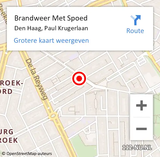 Locatie op kaart van de 112 melding: Brandweer Met Spoed Naar Den Haag, Paul Krugerlaan op 29 oktober 2022 00:47
