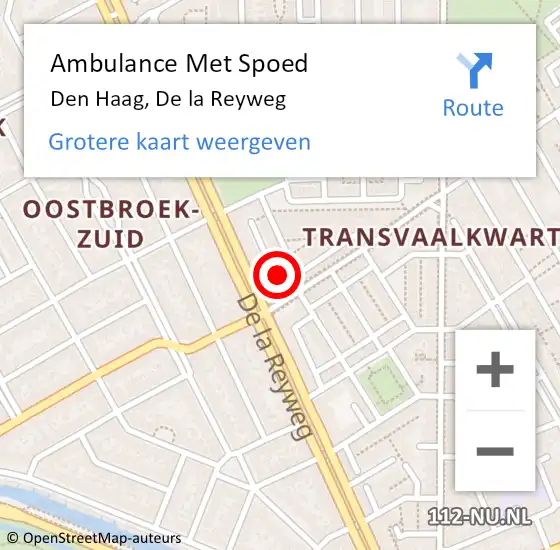 Locatie op kaart van de 112 melding: Ambulance Met Spoed Naar Den Haag, De la Reyweg op 29 oktober 2022 03:45